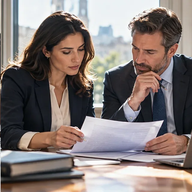 Two colleagues reviewing a written plan at a table