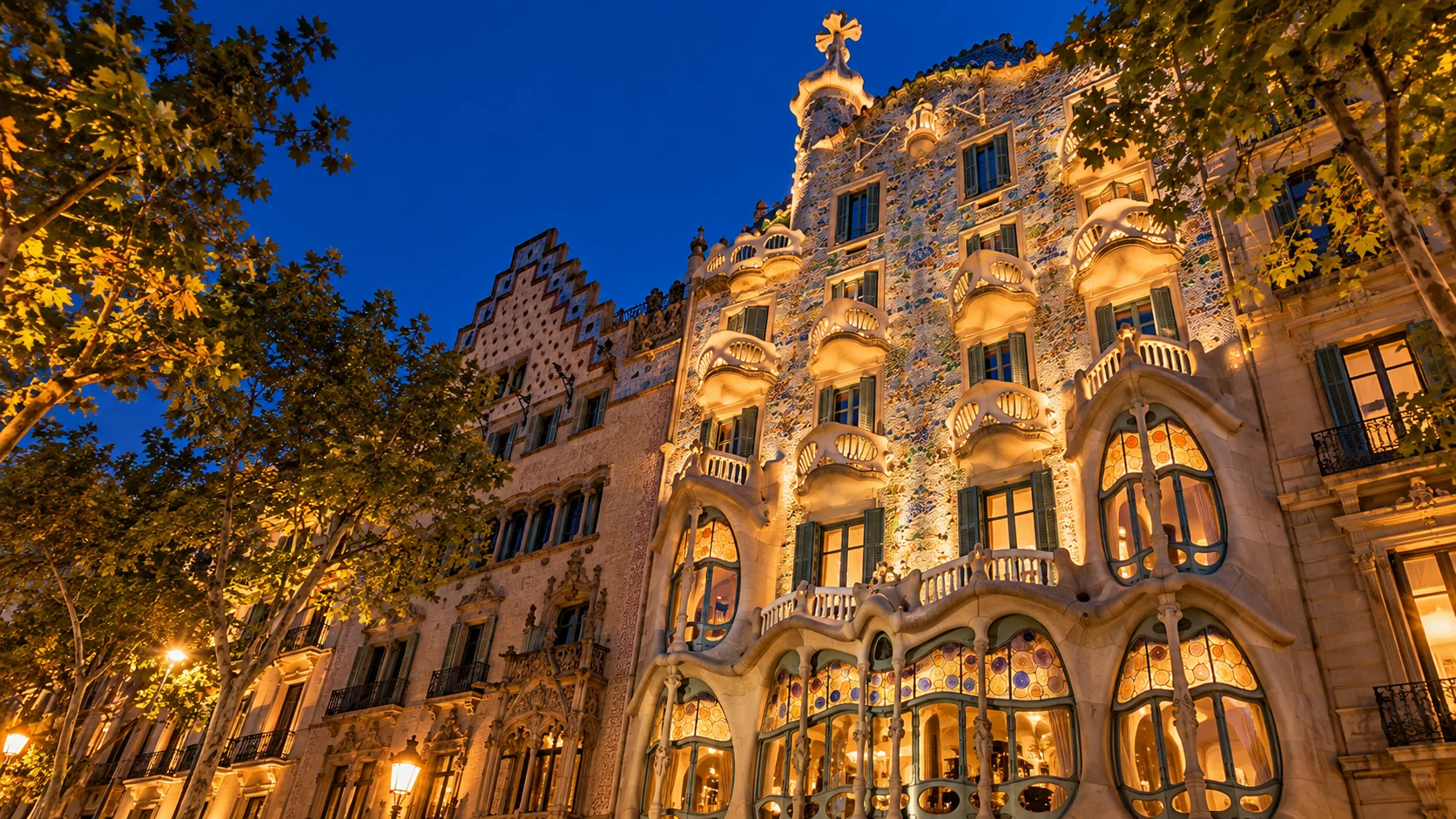 City architecture warmly lit at dusk