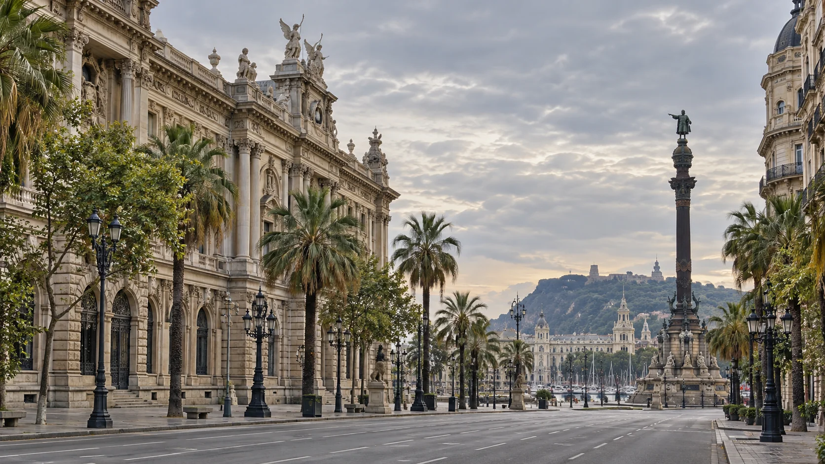 City architecture framed by palm trees
